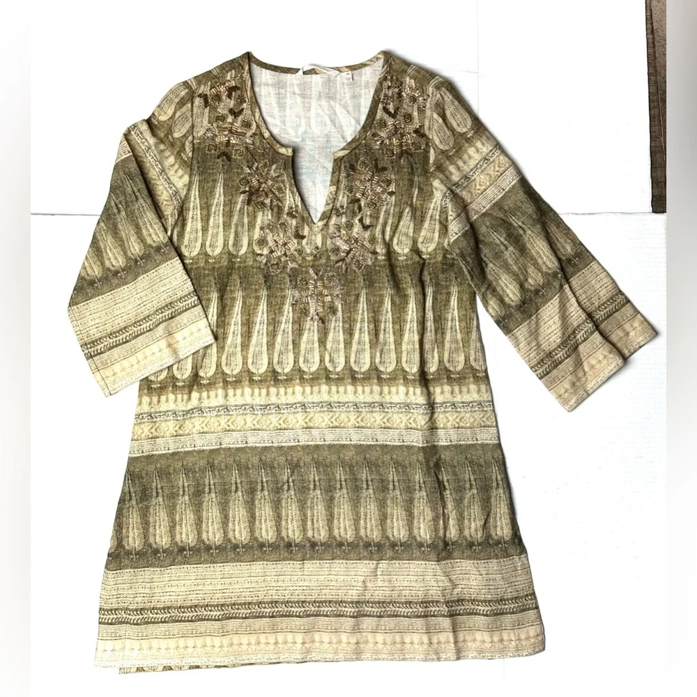 Soft Surroundings Women's Long Sleeve Beaded Tunic Size‎ XS Boho Hippie Artsy